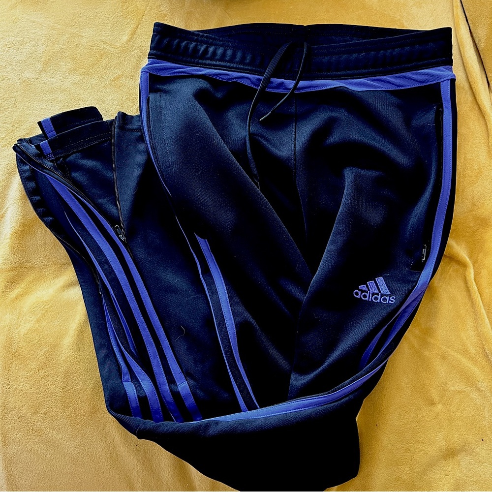 Adidas Women’s Track Pants - Black with Indigo Purple Stripes US XS